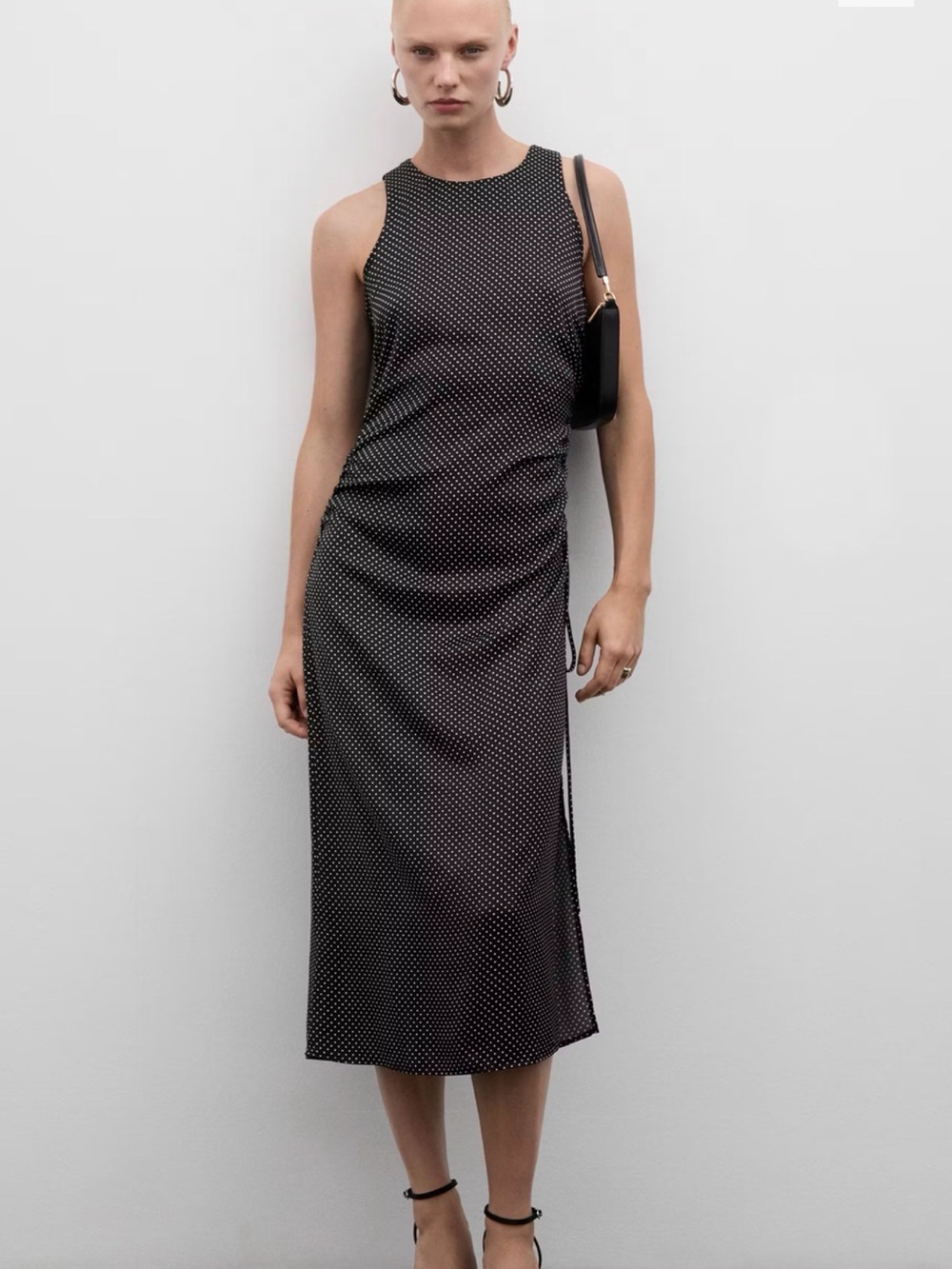 Mango Black Midi Dress with White Polka Dots